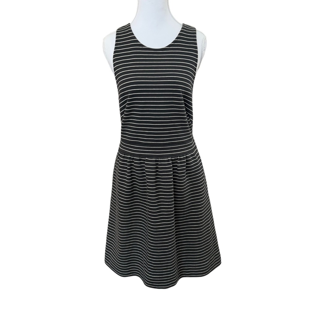 Madewell Pierside Zip Back Fit & Flare Dress Sz L Black White Stripes Minimalist